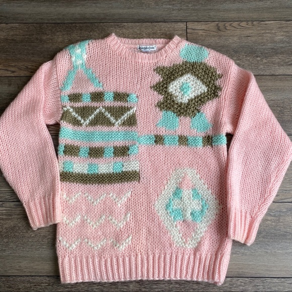 Jordache Vintage Pink Chunky Knit 80s 90s Granny Grandma Sweater sz S - Picture 1 of 10